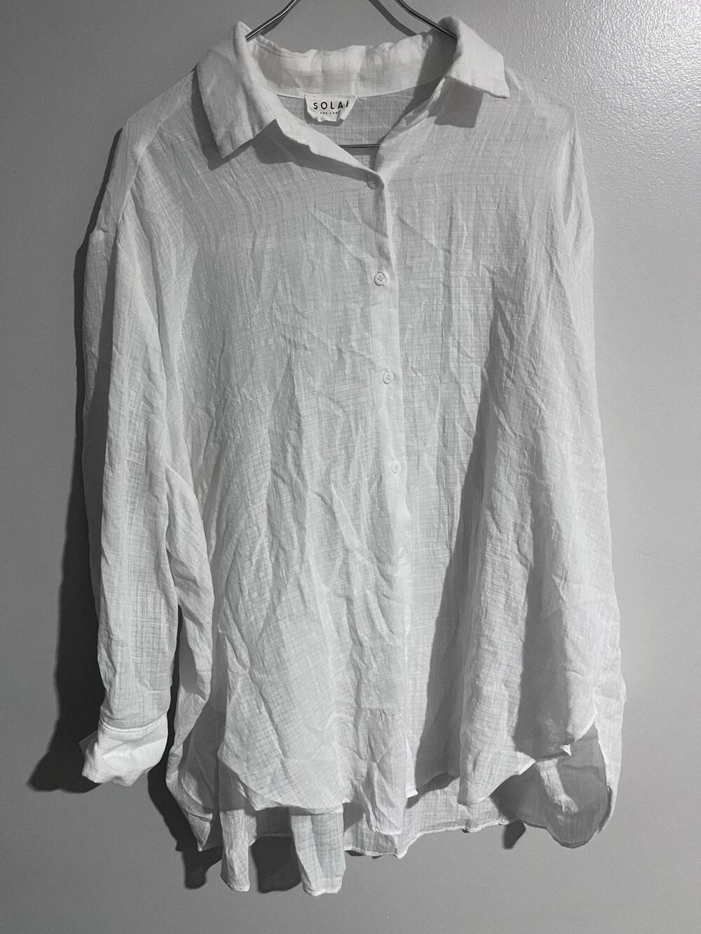 SOLAI Button-Up Tunic Womens L White Lightweight Breathable Cotton Blend Relaxed